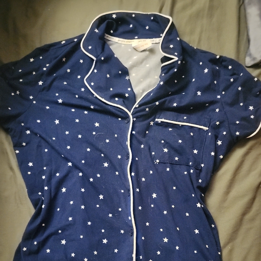 Navy Star Print Pajama Top